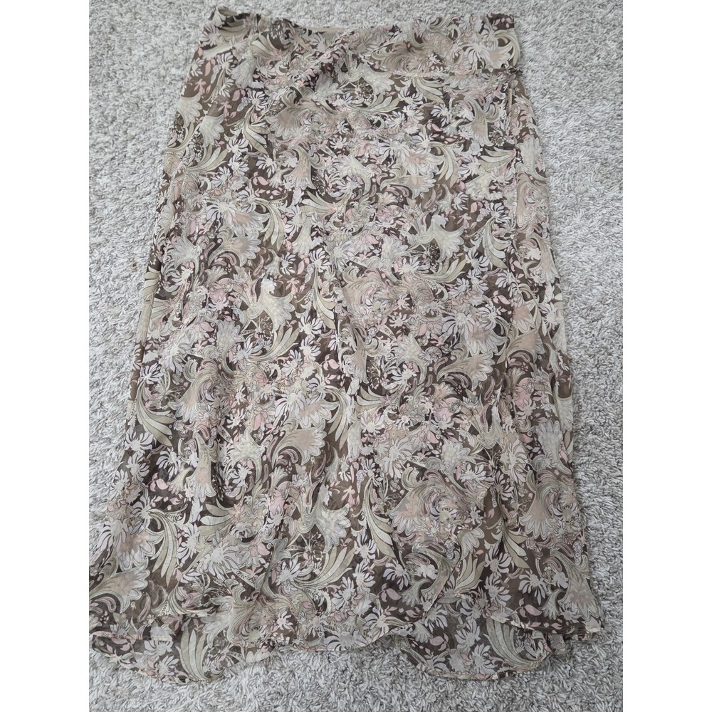 Cato Boho Maxi Skirt Brown Paisley Floral Chiffon Tiered Lined Cottagecore...